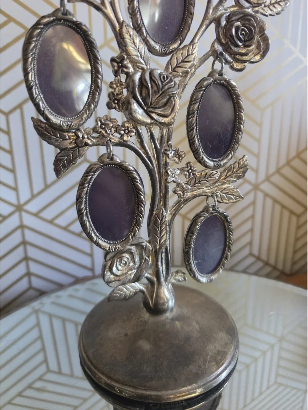 Vintage Godinger Silver Co Photo Tree w Roses Double 5 Sided Frames